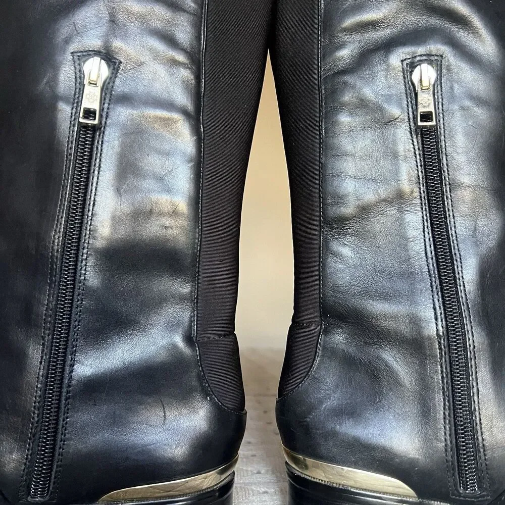 Ann Taylor Cody Black Leather Knee High Riding Boots Women‎ 7 M Classic Side Zip
